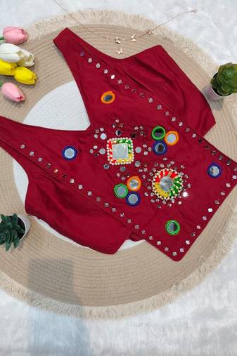 Maroon navratri rayon silk blend mirror work blouse