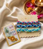 set of 3 multicolor thread rakhi with roli chawal chandan mishri