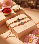 set of 2 multicolor religious thread rakhi with roli chawal chandan mishri