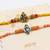 set of 2 multicolor religious thread rakhi with roli chawal chandan mishri