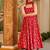 Floral printed muslin square neck red anarkali set