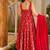 Floral printed muslin square neck red anarkali set