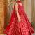 Floral printed muslin square neck red anarkali set