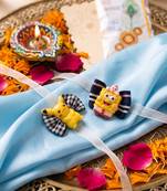 set of 2 pikachu design kids rakhi with roli chawal chandan mishri
