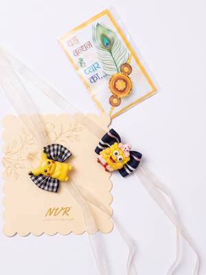 set of 2 pikachu design kids rakhi with roli chawal chandan mishri 5