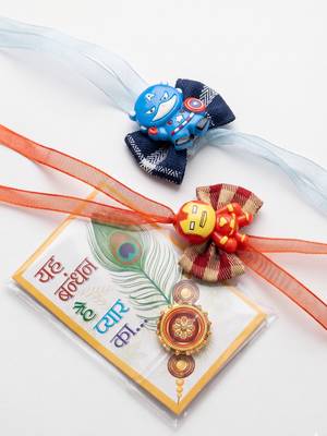 set of 2 superhero kids rakhi with roli chawal chandan mishri 4