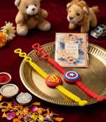 set of 2 superhero kids rakhi with roli chawal chandan mishri