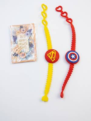 set of 2 superhero kids rakhi with roli chawal chandan mishri 2