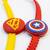 set of 2 superhero kids rakhi with roli chawal chandan mishri