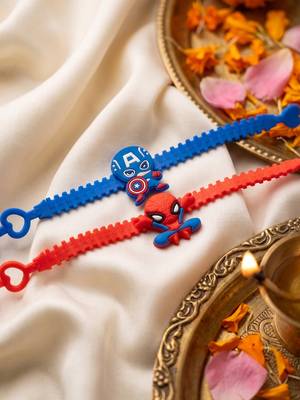 set of 2 superhero kids rakhi with roli chawal chandan mishri 1