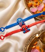set of 2 superhero kids rakhi with roli chawal chandan mishri