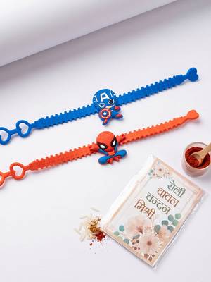 set of 2 superhero kids rakhi with roli chawal chandan mishri 5