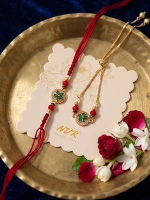 set of 2 ad drawstring bhaiya bhabhi rakhi with roli chawal chandan mishri 2