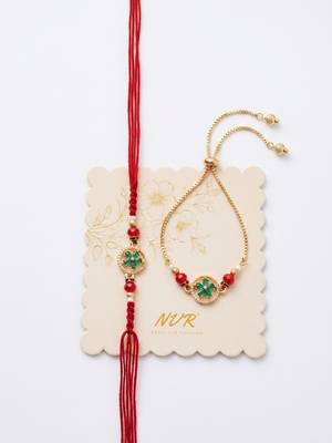 set of 2 ad drawstring bhaiya bhabhi rakhi with roli chawal chandan mishri 3