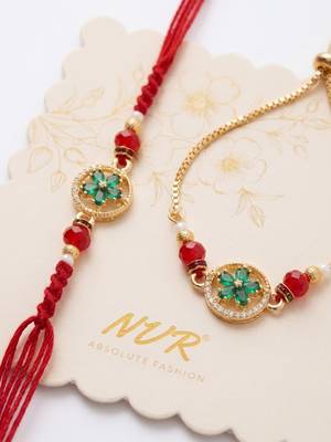 set of 2 ad drawstring bhaiya bhabhi rakhi with roli chawal chandan mishri 4