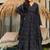 Floral printed muslin v neck navy-blue anarkali set