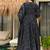 Floral printed muslin v neck navy-blue anarkali set