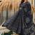 Floral printed muslin v neck navy-blue anarkali set