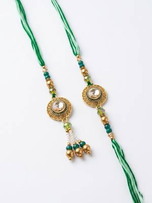 set of 2 ad drawstring bhaiya bhabhi rakhi with roli chawal chandan mishri 5