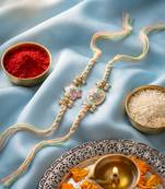 set of 2 meenakari floral thread rakhi with roli chawal chandan mishri