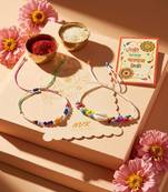 set of 2 artificial beads thread rakhi with roli chawal chandan mishri