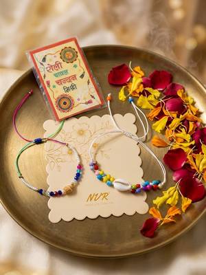 set of 2 artificial beads thread rakhi with roli chawal chandan mishri 3