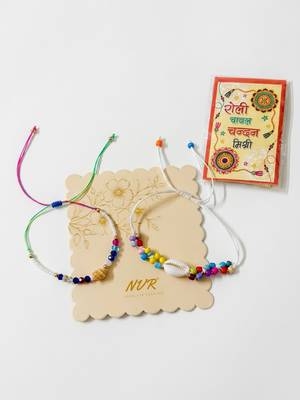 set of 2 artificial beads thread rakhi with roli chawal chandan mishri 5