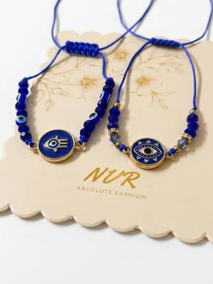 set of 2 blue evil eye thread rakhi with roli chawal chandan mishri 5