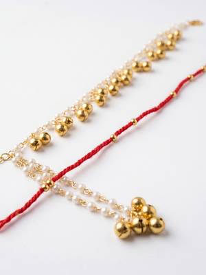 set of 2 pearls gold toned bhaiya bhabhi rakhi with roli chawal chandan mishri 5