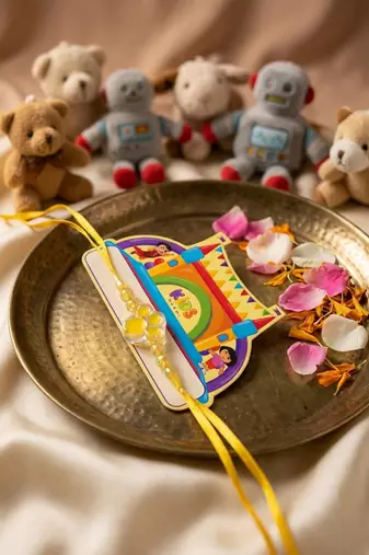 transparent beads kids rakhi with roli chawal chandan mishri