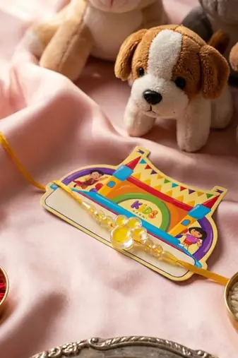 transparent beads kids rakhi with roli chawal chandan mishri