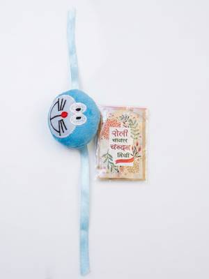 kids doremon design thread rakhi with roli chawal chandan mishri 5