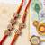 set of 4 artificial stones floral design thread rakhi with roli chawal chandan mishri