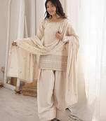 Women's Gorgeous Embroidery Roman Silk Fabric Straight Kurta Shalwar and Dupatta Set