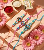 set of 3 radha krishna thread rakhi with roli chawal chandan mishri