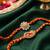 set of 2 gold & red thread & kundan rakhi with roli chawal chandan mishri