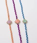 set of 3 multicolor ad thread rakhi with roli chawal chandan mishri