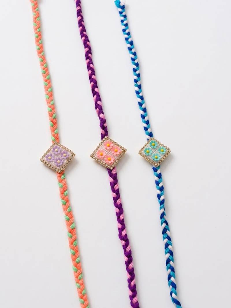 set of 3 multicolor ad thread rakhi with roli chawal chandan mishri