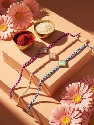 set of 3 multicolor ad thread rakhi with roli chawal chandan mishri 2