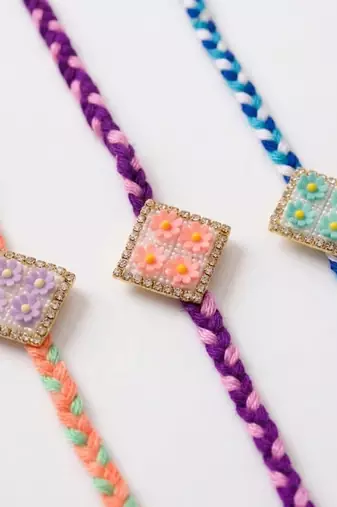 set of 3 multicolor ad thread rakhi with roli chawal chandan mishri