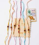 set of 6 rudraksh & artificial beads thread rakhi with roli chawal chandan mishri