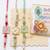 set of 3 multicolor ad thread rakhi with roli chawal chandan mishri
