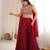 Maroon crunchy silk blend indo-western crop top palazzo set with neck dupatta