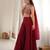 Maroon crunchy silk blend indo-western crop top palazzo set with neck dupatta
