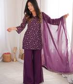 Women's Gorgeous Embroidery Work Crunchy Silk Fabric Straight Kurta Pant and Dupatta Set