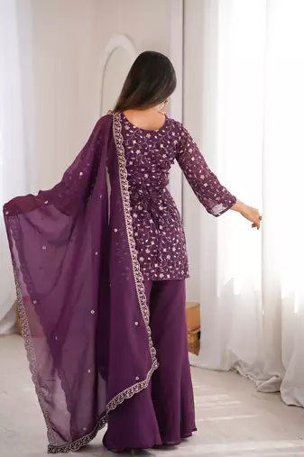 Women's Gorgeous Embroidery Work Crunchy Silk Fabric Straight Kurta Pant and Dupatta Set