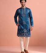 Men embroidered satin fabric embroidered kurta set