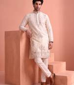 Men embroidered satin fabric embroidered kurta set