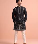 Men embroidered satin fabric embroidered kurta set