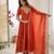 Orange faux blooming anarkali gown set with dupatta